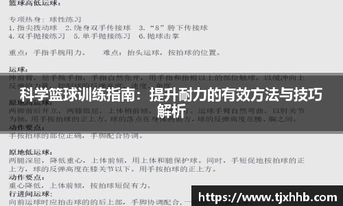 科学篮球训练指南：提升耐力的有效方法与技巧解析